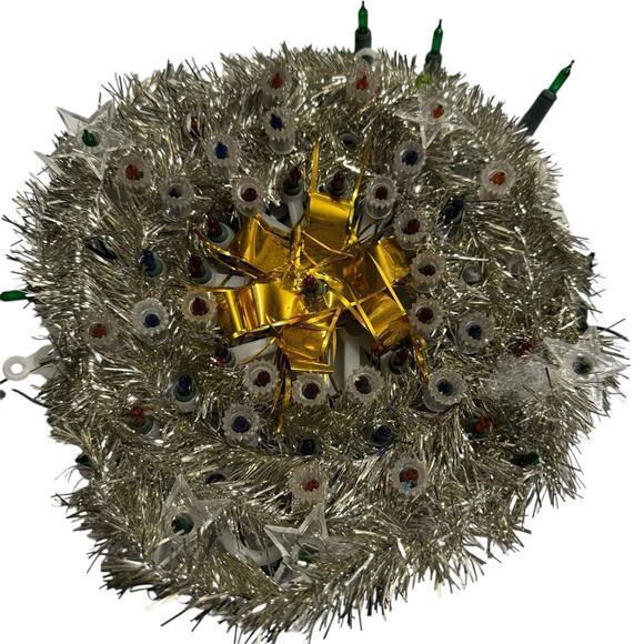 Vtg Holiday Light Decor GOLD STAR Christmas Tree Topper With Tinsel Stars - Picture 1 of 4